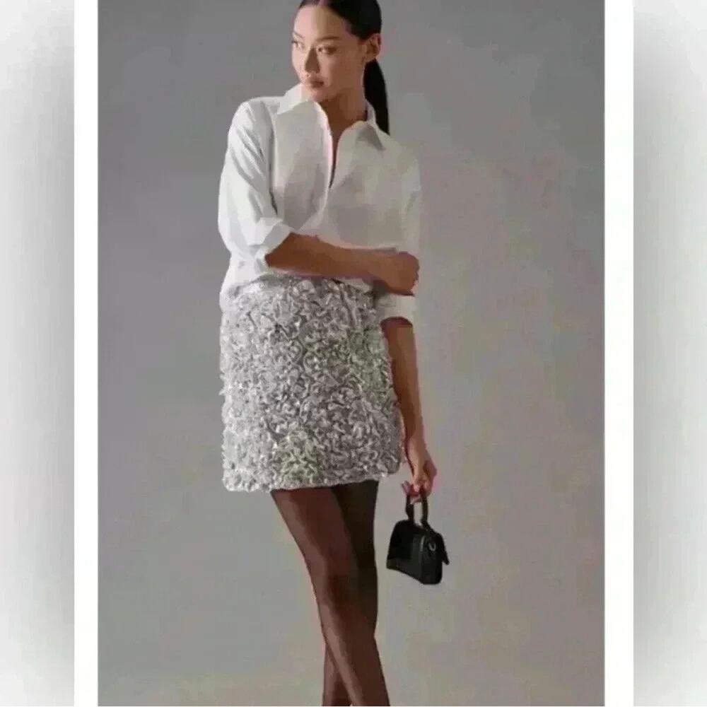 Anthropologie White and Gray Mini Skirt